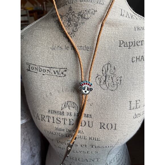 Zuni Sunface Inlay Bolo Tie – Cowboycore Western Collector Piece - Picture 3 of 4